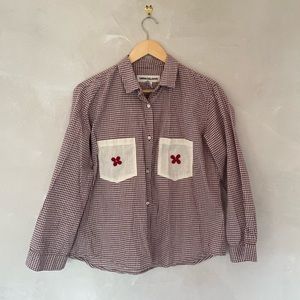 Caron Callahan -Embroidered Alice Shirt in Clay Gingham - Small